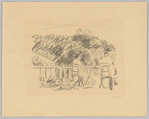 Lady and gentleman seated on chairs in a park