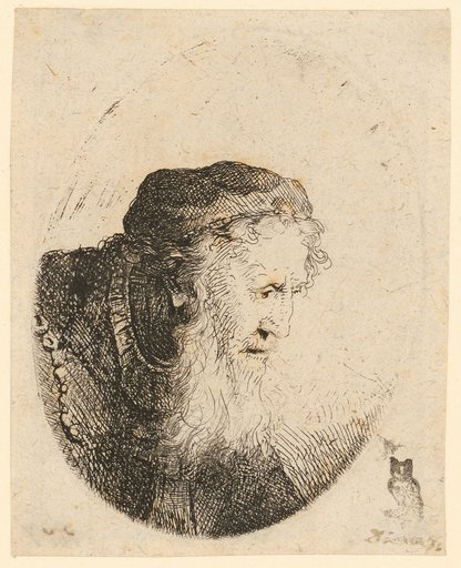 Bust of a bearded old man with a cap, in profile to the right