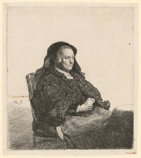 Rembrandt's Mother, sitting at the table