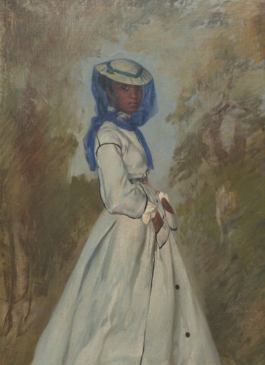Young Black Woman in a White Dress