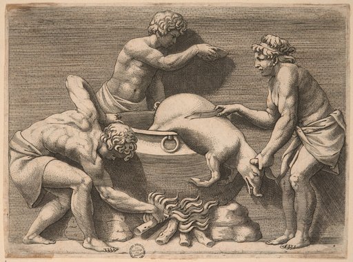 Three Men Sacrificing a Pig