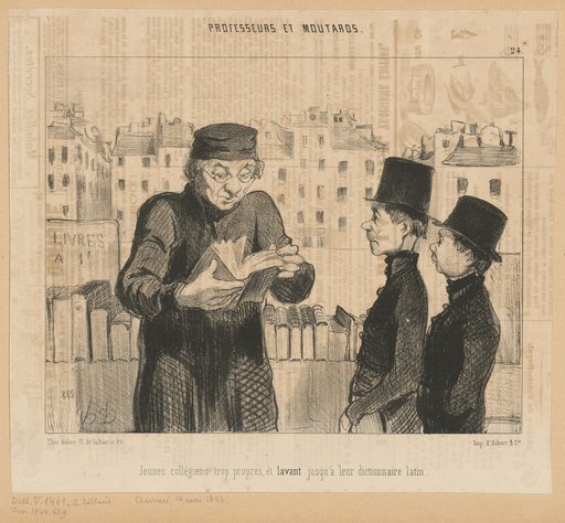 Young schoolboys too clean, and washing even their Latin dictionary
