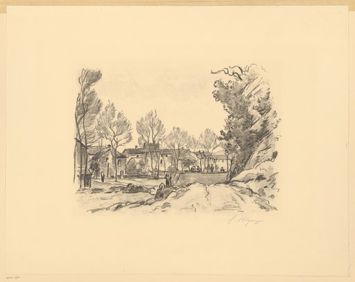 Village Landscape with a Row of Houses Behind Light Trees