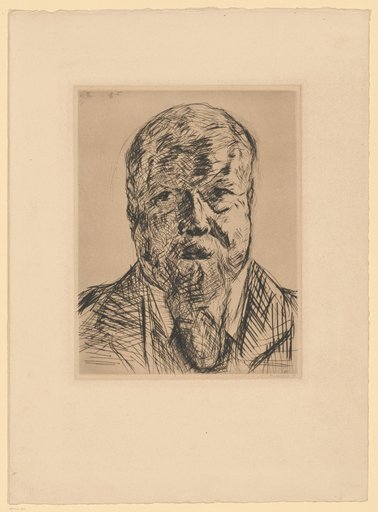 Frontal Bust Portrait of a Gentleman with a Bald Head and Pointed Goatee