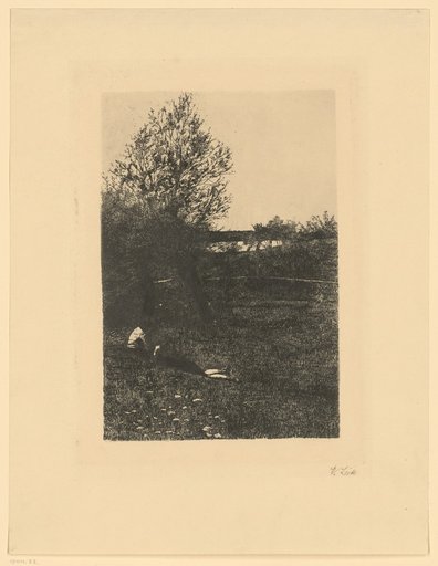 Flower Meadow with Two Children and Willow Trees