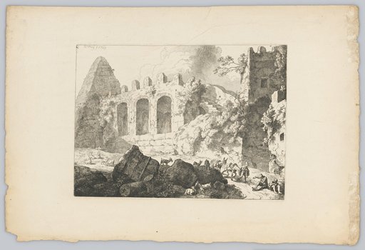 Ruined Landscape with a Herd of Goats and Goat Herders