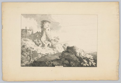 Landscape with a Round Tower, Mountain Stream, and Cowherd