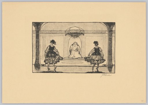 Two Dancers Seen from Behind Before an Old King