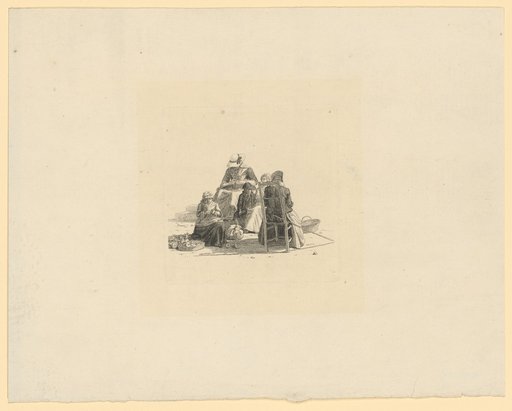 Five Women and Children Before a Staircase