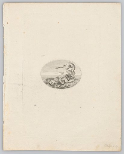 Winged Female Figure on a Shell Carriage Drawn by Two Dolphins to the Left