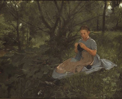 Girl Knitting Under a Tree