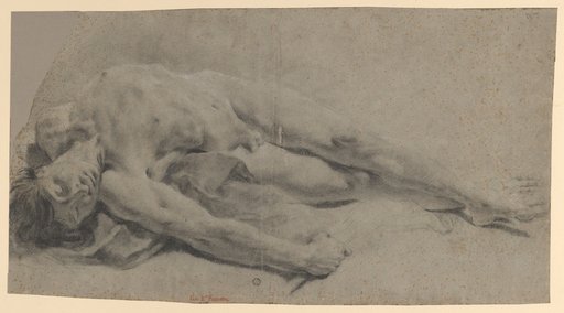 Youthful Nude, Lying on a Banner
