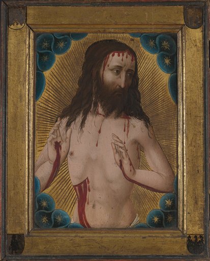 Christ as Man of Sorrows (Inside); Full Coat of Arms of Georg von Löwenstein on a Blue Background (Outside)