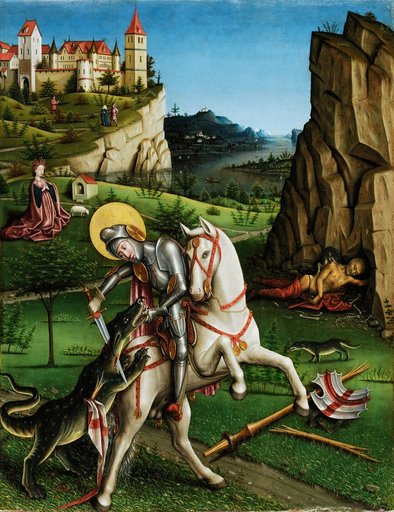 The Dragon-Slaying of St. George (Inside); The Lamentation of Christ Under the Cross (Outside)