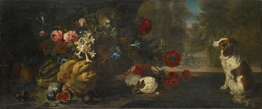 Still Life with Fruits and Flowers, Parrot and Dog