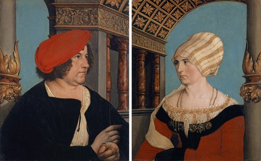 Double Portrait of Jacob Meyer zum Hasen and His Wife Dorothea Kannengiesser (Inner Sides); Full Coat of Arms of Jacob Meyer on a Red Background (Outer Side of the Male Portrait)
