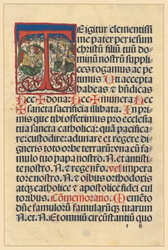 Initial T with Two Angels Holding Instruments of the Passion