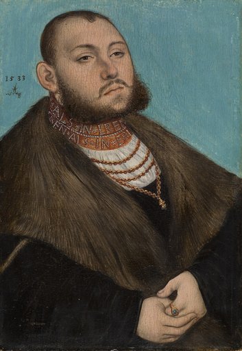 Portrait of John Frederick the Magnanimous, Elector of Saxania (Front); Black Paint with Pasted Coat of Arms on Paper (Back)