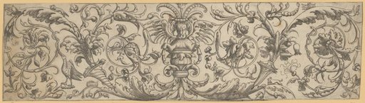 Frieze with an Ox Head and a Bird in Ornamental Scrolls