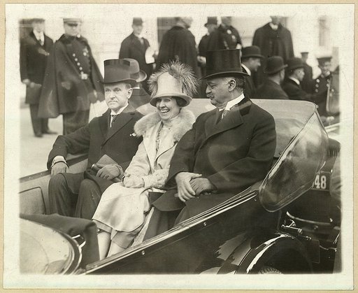 President Coolidge, Mrs. Coolidge and Senator Curtis on the way to the Capitol