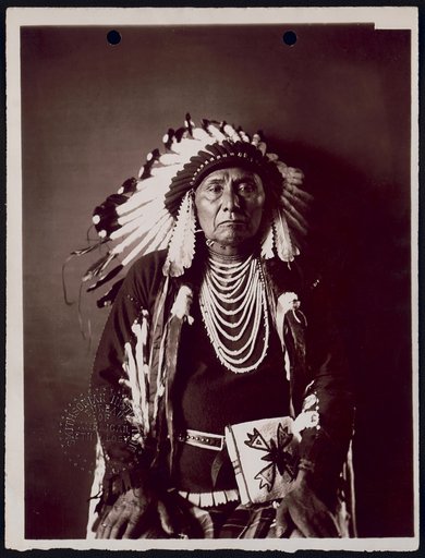Hin-mah-too-yah-lat-kekt, also known as Chief Joseph, Nez Percé chief, in traditional dress