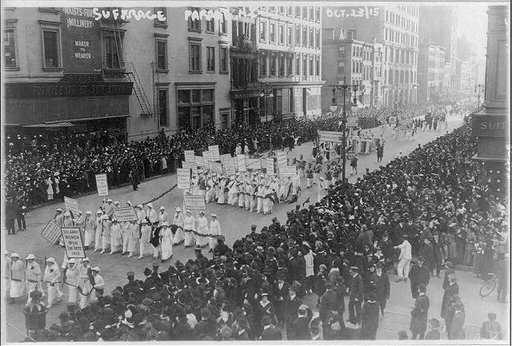 Pre-election parade for suffrage in NYC, Oct. 23, 1915, in which 20,000 women marched