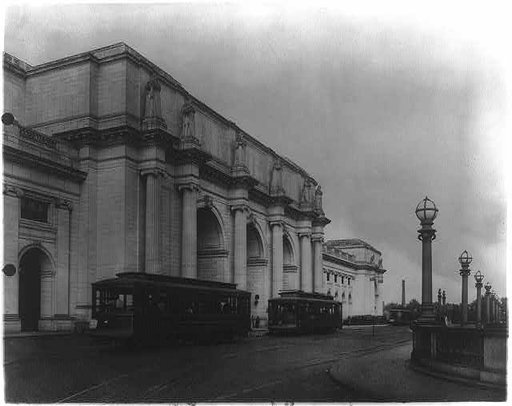 Streetcars in front of Union Station. Washington, D.C.