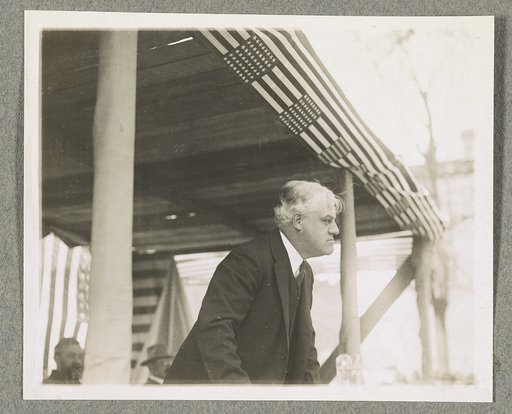 Attorney General Alexander Mitchell Palmer on flag-draped podium during his campaign for the Democratic party's nomination for President