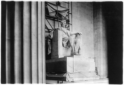 Interior of Lincoln Memorial, showing statue of Lincoln from left of center