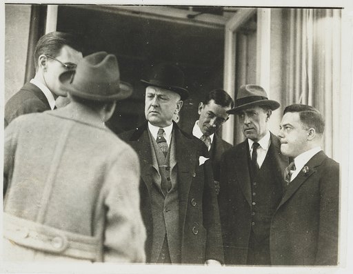 Atty. Gen. Harry M. Daugherty interviewed by newsmen as he left cabinet meeting