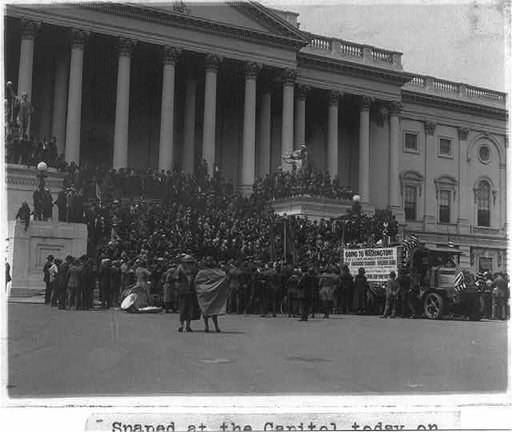 Crowd on steps of the U.S. Capitol on the arrival of a bonus petition signed by over 1,000,000 veterans