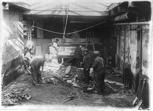 Scene in the studio of Charles E. Moberley at the U.S. Capitol, Where most of last night's fire was confined