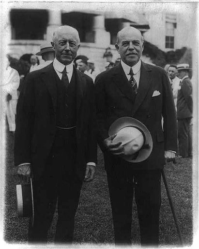Speaker of the House Longworth and Navy Secretary Charles Adams - three-quarter length portrait - standing on White House lawn
