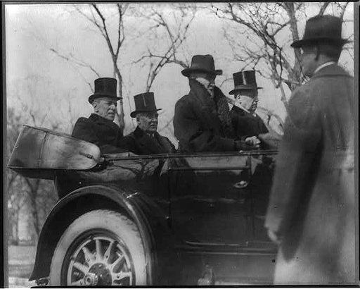 Wilson, Harding, Cannon and Knox in car on way to Harding's inauguration, Mar. 1921