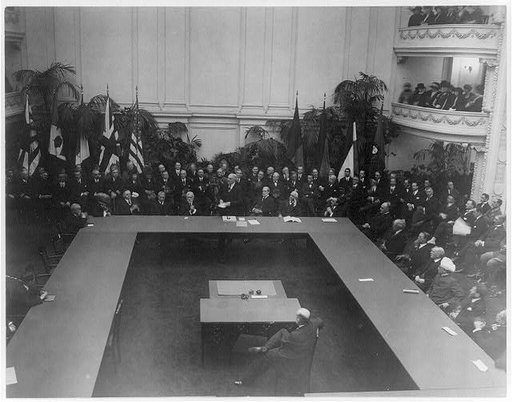General view of World Disarmament Conference in session at D.A.R. Hall, Wash., D.C. Sept. 1921 - Pres. Harding addressing members