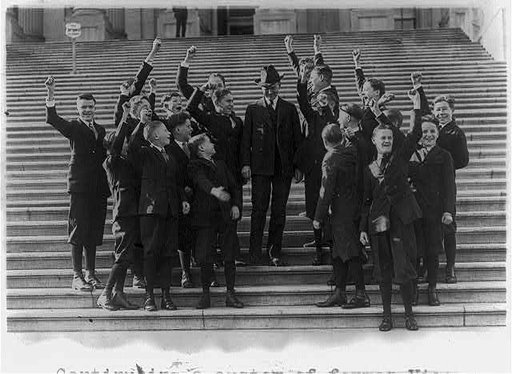Continuing a custom of former Vice Pres. Marshall, Mr. Coolidge today entertained the Senate Pages at lunch in the Capitol - The Vice Pres. receiving three hearty cheers from the boys who have voted him a "Regular fellow"