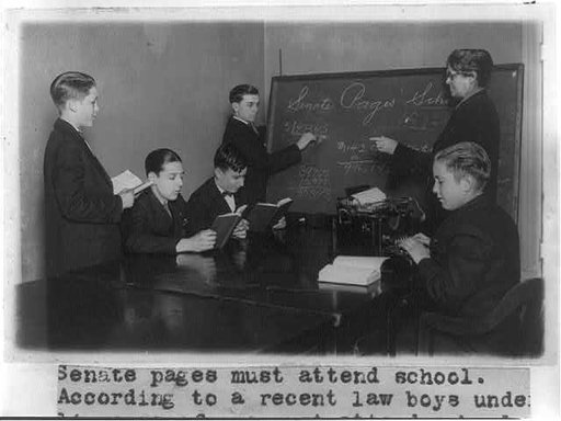 Senate pages must attend school - according to a recent law boys under 14 years of age must attend ... Mrs. D. Jones is shown instructing