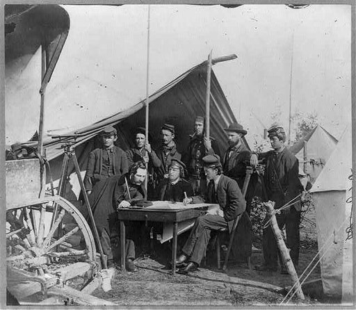 Topographical engineers at Headquarters, Army of Potomac, in front of Yorktown, Va