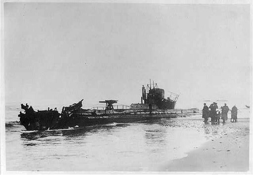 German submarine U20, on Danish coast, said to be the one that sank the LUSITANIA