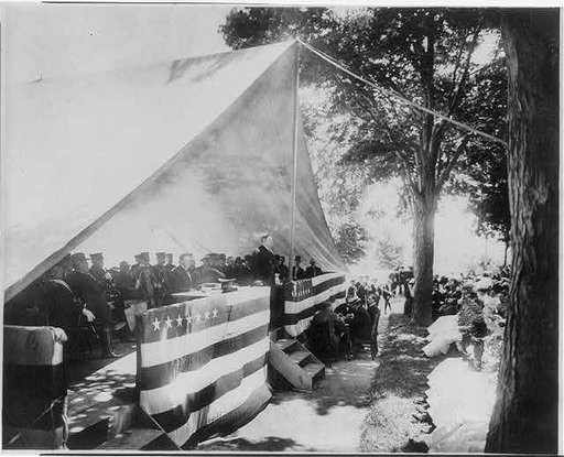 West Point graduation - Gen. Horace Porter, Member of Board for Visitors, addressing cadets; William H. Taft, seated.