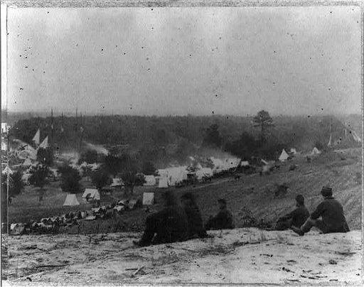 Panoramic view of encampment of Army of Potomac at Cumberland Landing, on Pamunkey River, May 1862