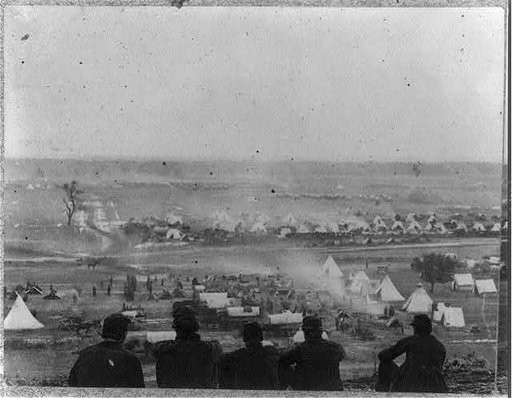 Panoramic view of encampment of Army of Potomac at Cumberland Landing on Pamunkey River, May 1862