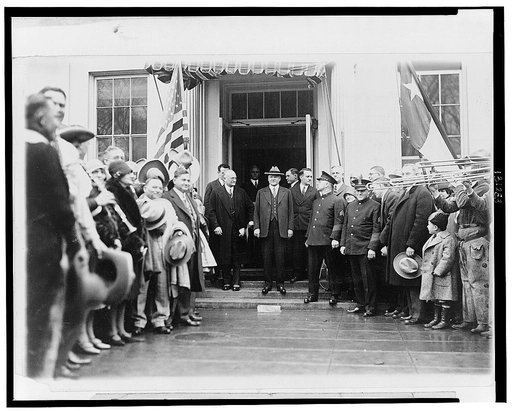President Hoover was called to the White House lawn repeatedly today to greet well wishers from every state in the Union