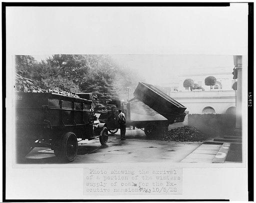 Photo showing the arrival of a portion of the winter's supply of coal for the executive mansion