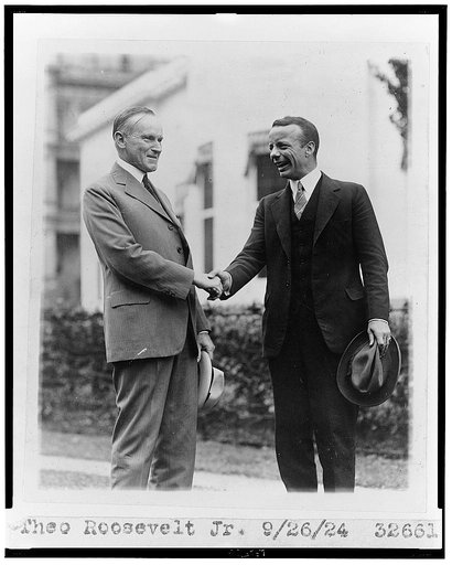 Theo Roosevelt Jr. [shaking hands with Calvin Coolidge