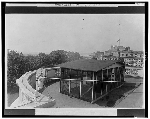 Sleeping porch on the roof of the White House Erected during the Taft Administration.