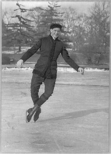 Irving Brokaw ice skating: doing a double toe pirouette on Central Park Lake