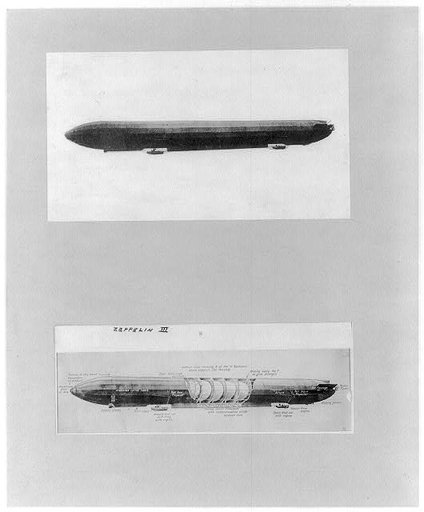 2 views of Zeppelin III, one sectionalized