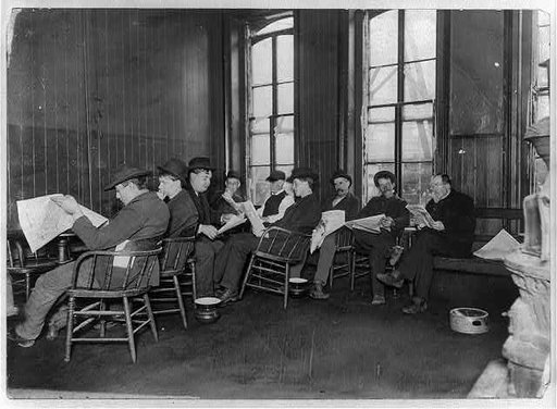 New York City. Reading room in 10-cent lodging house on the Bowery