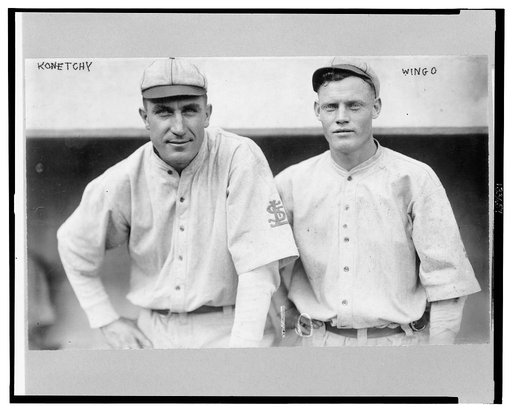 Ed Konetchy and Ivy Wingo, St. Louis Cardinals baseball players, half-length portrait, standing, facing front, wearing uniforms